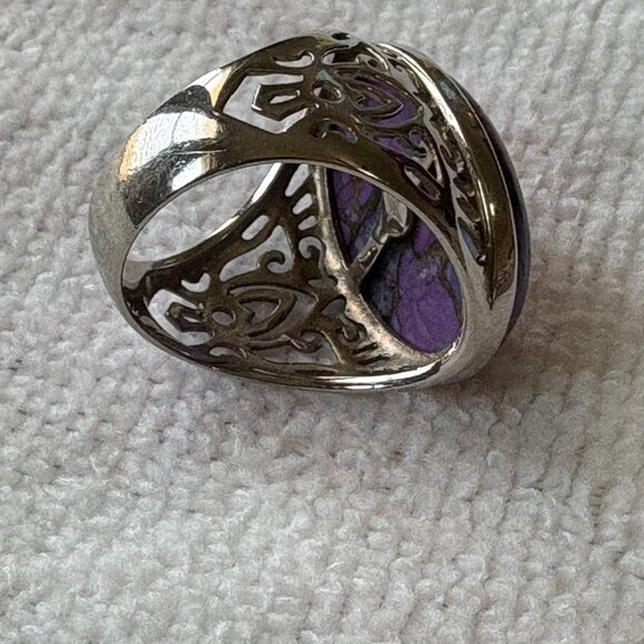 Purple Turquoise Statement Ring 925 Sterling Silver - Picture 5 of 15